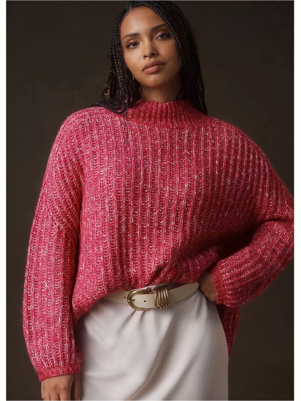 PILCRO x Anthropologie Wool Blend Pink Rose Textured Tunic Cozy Sweater Sz Small